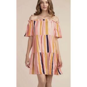 Trina Turk 10 Pink Striped Off Shoulder Dress